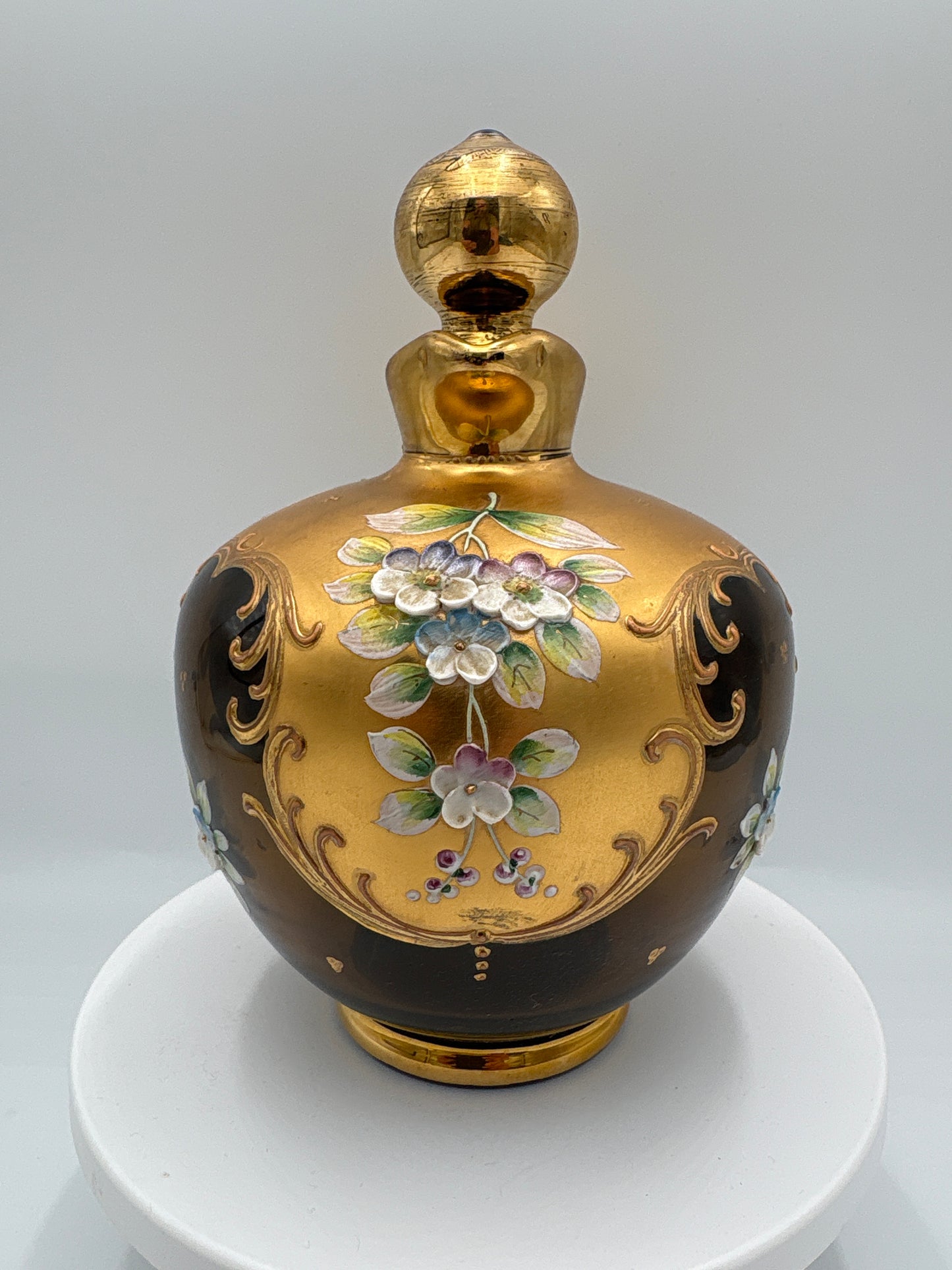 Vintage Bohemia krystal med Guld og Enamel, Karaffel, Brun, 18cm