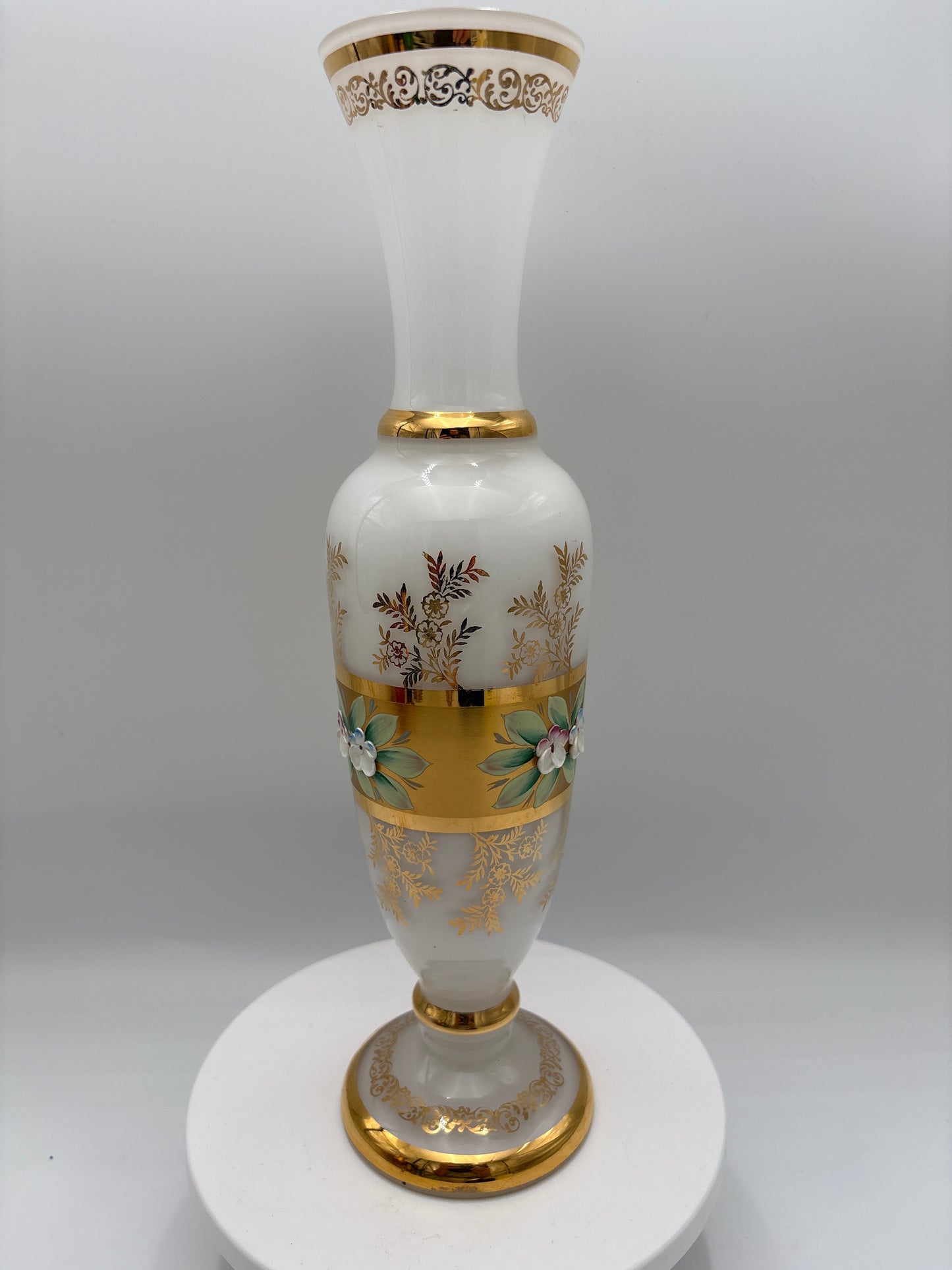 Vintage Bohemia krystal med Guld og Enamel, Vase, Hvid, 31cm