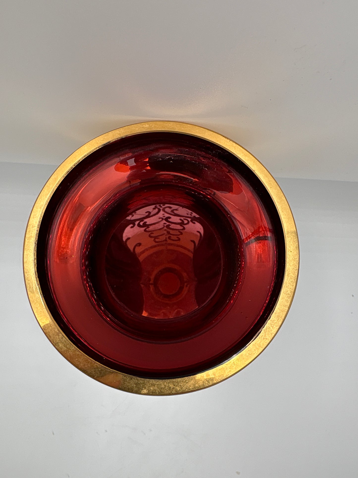Vintage Bohemia krystal med Guld og Enamel-Vase på fod-Rød-27cm