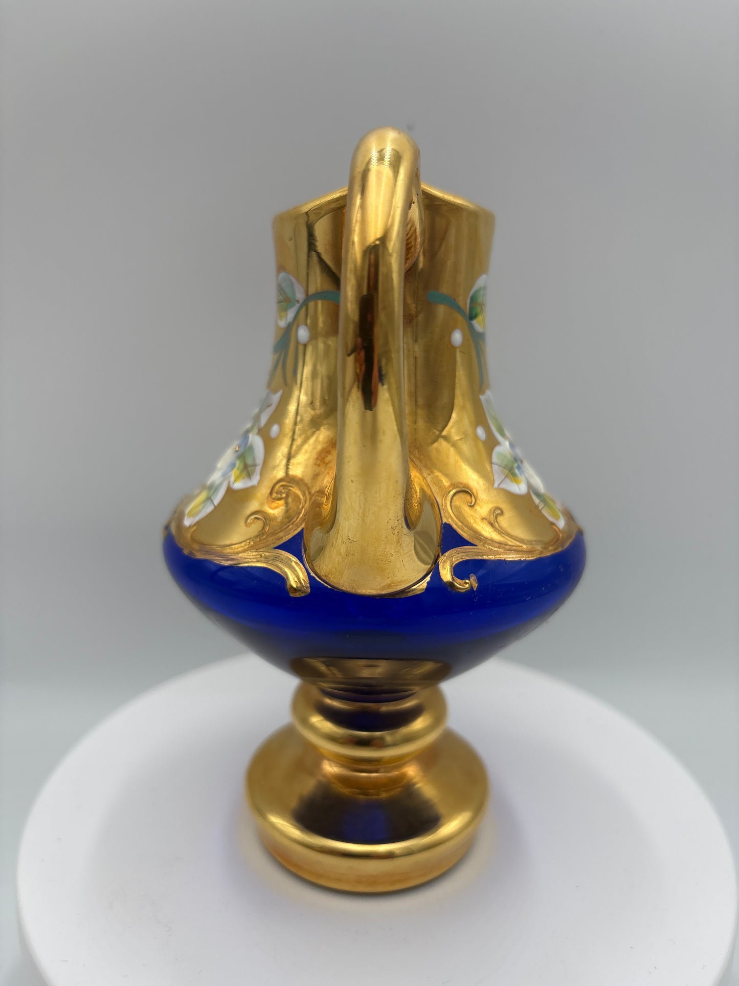 Vintage Bohemia krystal med Guld og Enamel, Kande, Blå(1), 16cm