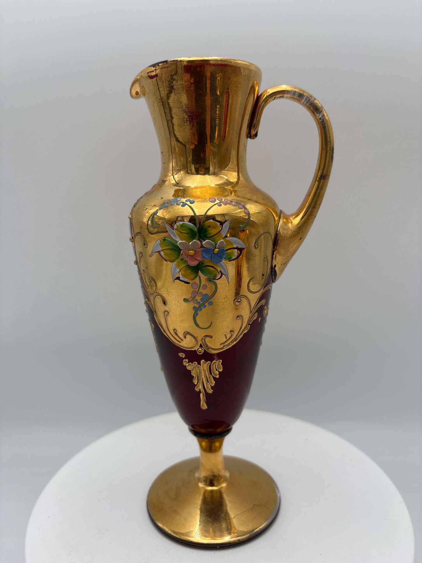 Vintage Bohemia krystal med Guld og Enamel, Kande, Rød(2), 19cm