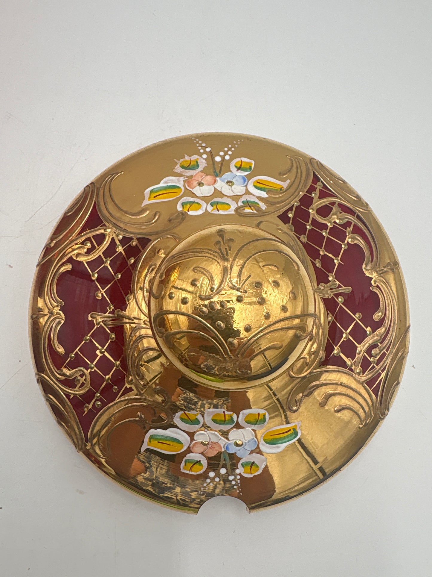 Vintage Bohemia krystal med Guld og Enamel, Punch Bowl, Rød, 26cm