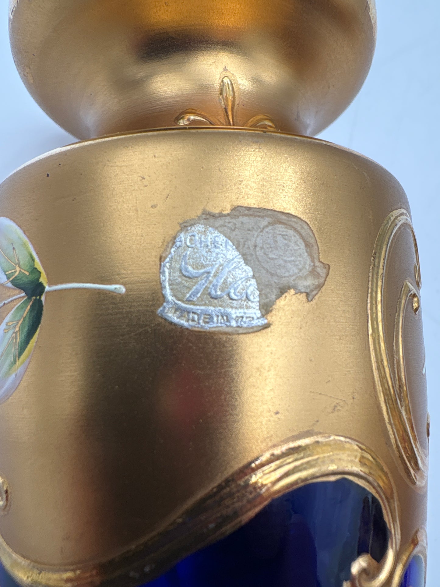 Vintage Bohemia krystal med Guld og Enamel-Vase på fod-Blå(1)-17cm