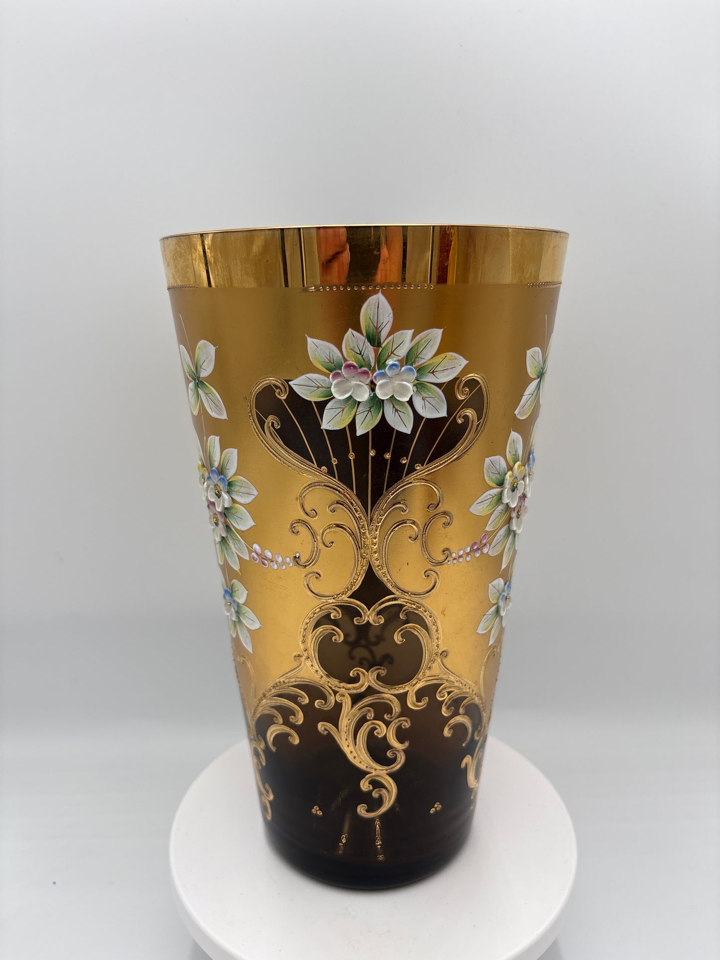Vintage Bohemia krystal med Guld og Enamel, Vase, Brun, 25cm