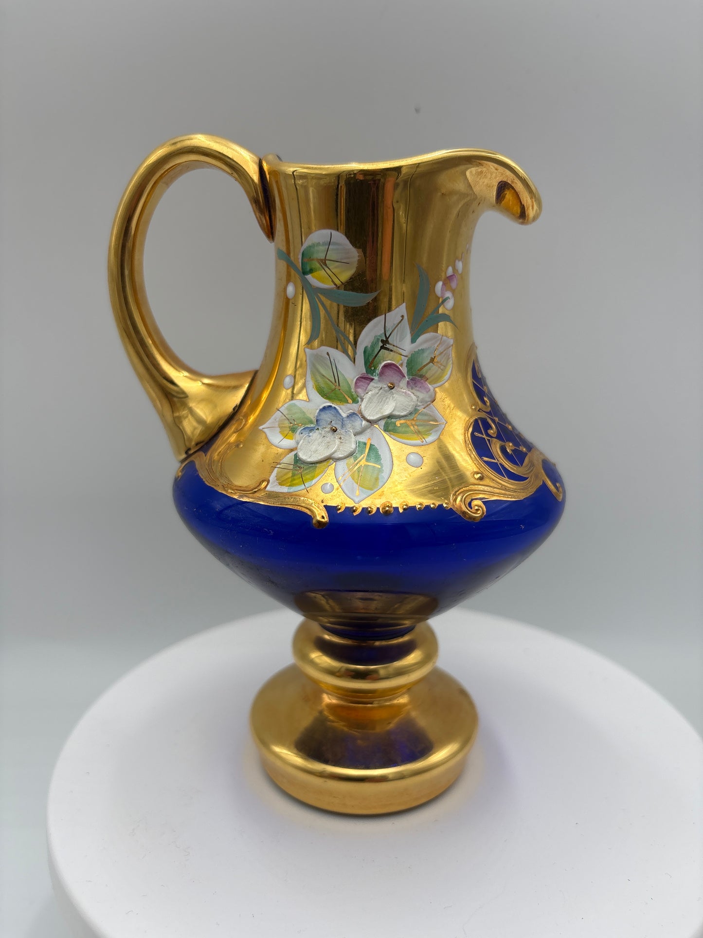 Vintage Bohemia krystal med Guld og Enamel, Kande, Blå(1), 16cm