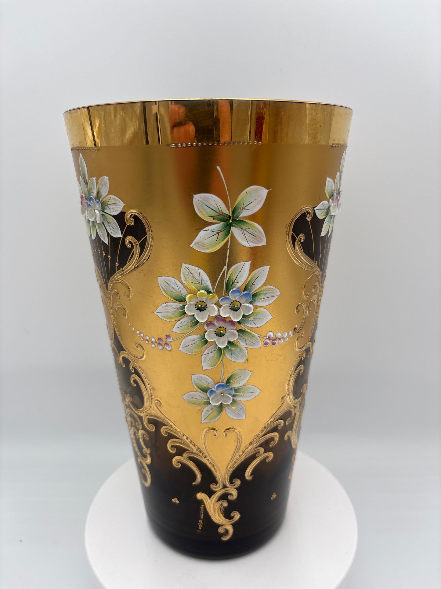 Vintage Bohemia krystal med Guld og Enamel, Vase, Brun, 25cm