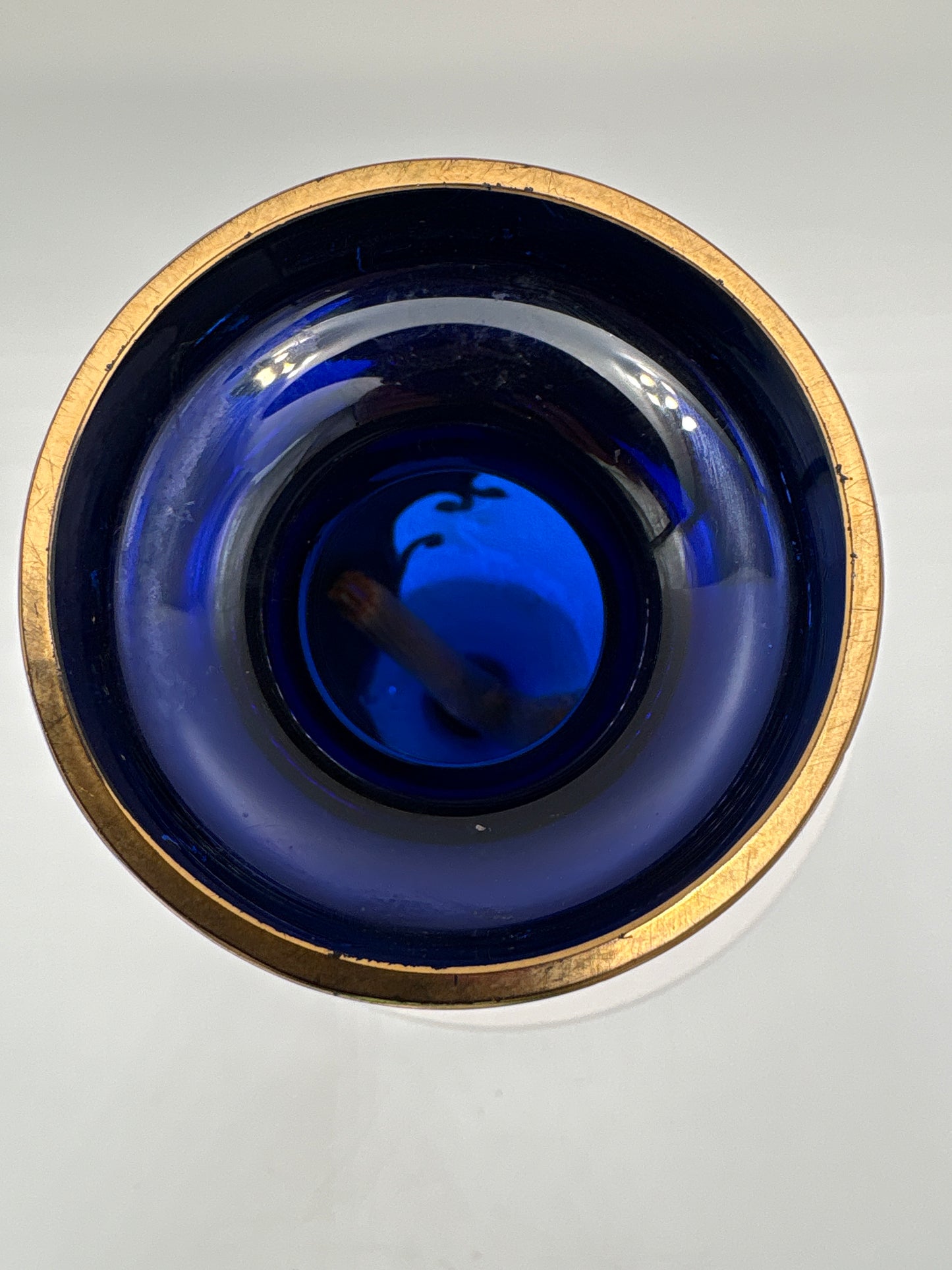 Vintage Bohemia krystal med Guld og Enamel-Vase på fod-Blå(1)-17cm
