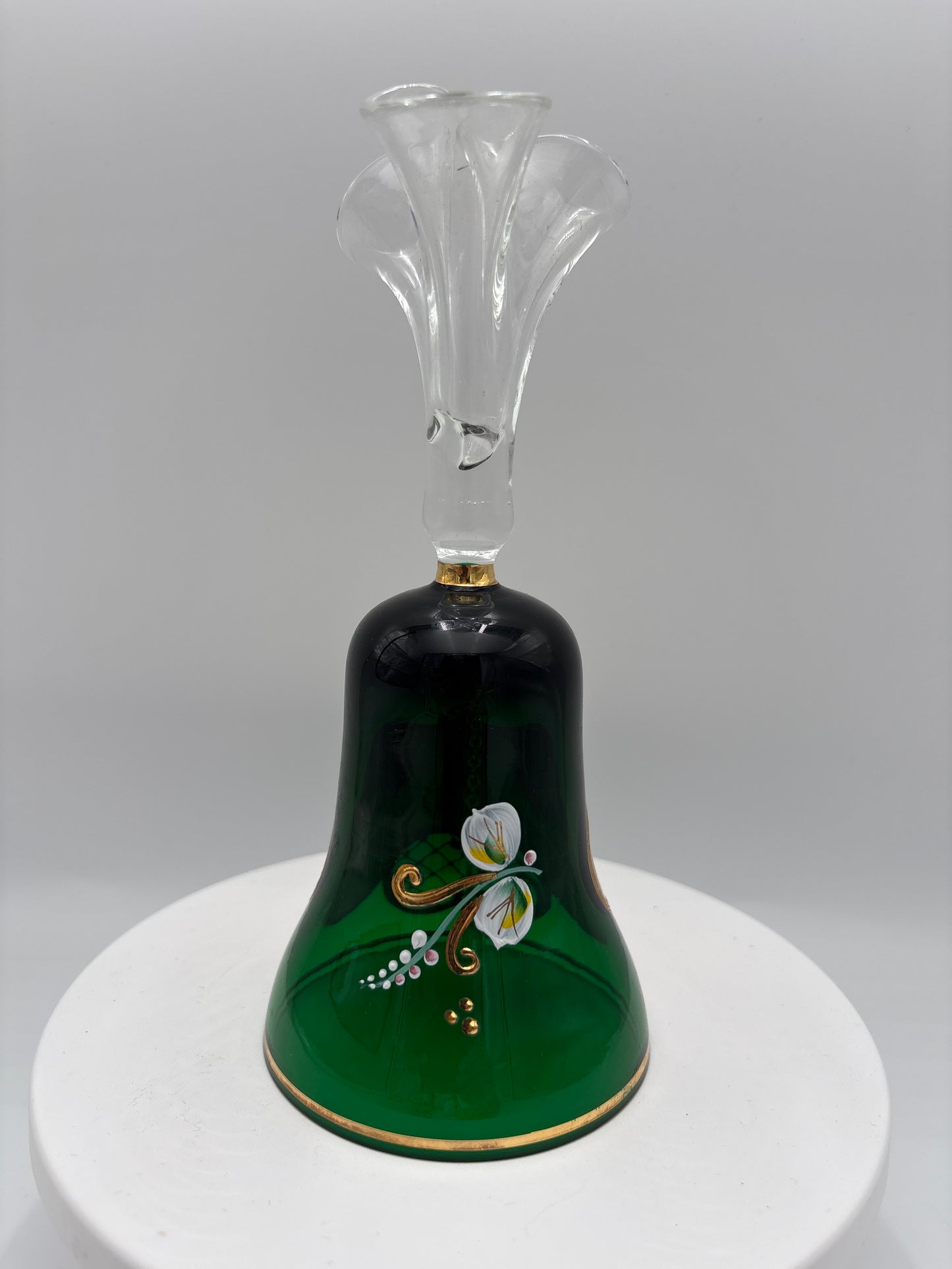 Vintage Bohemia krystal med Guld og Enamel, Dirigent klokke, Grøn, 19cm