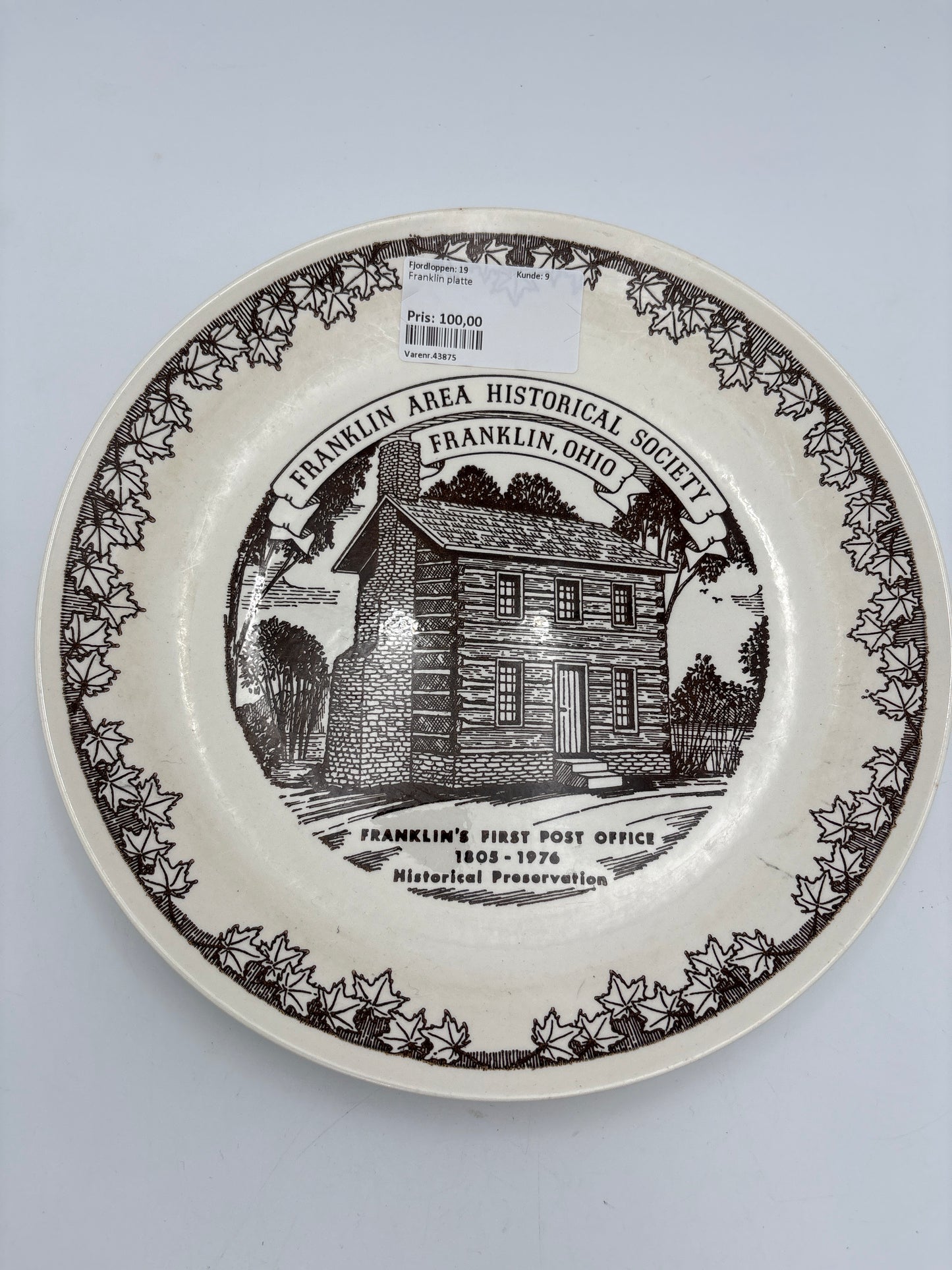 Mindesplatte "Franklin's first postoffice" platte fra Kettlesprings