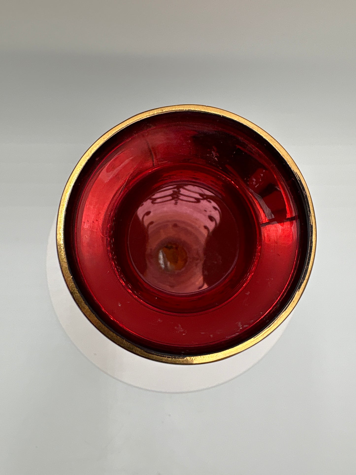 Vintage Bohemia krystal med Guld og Enamel-Vase på fod-Rød(2)-17cm