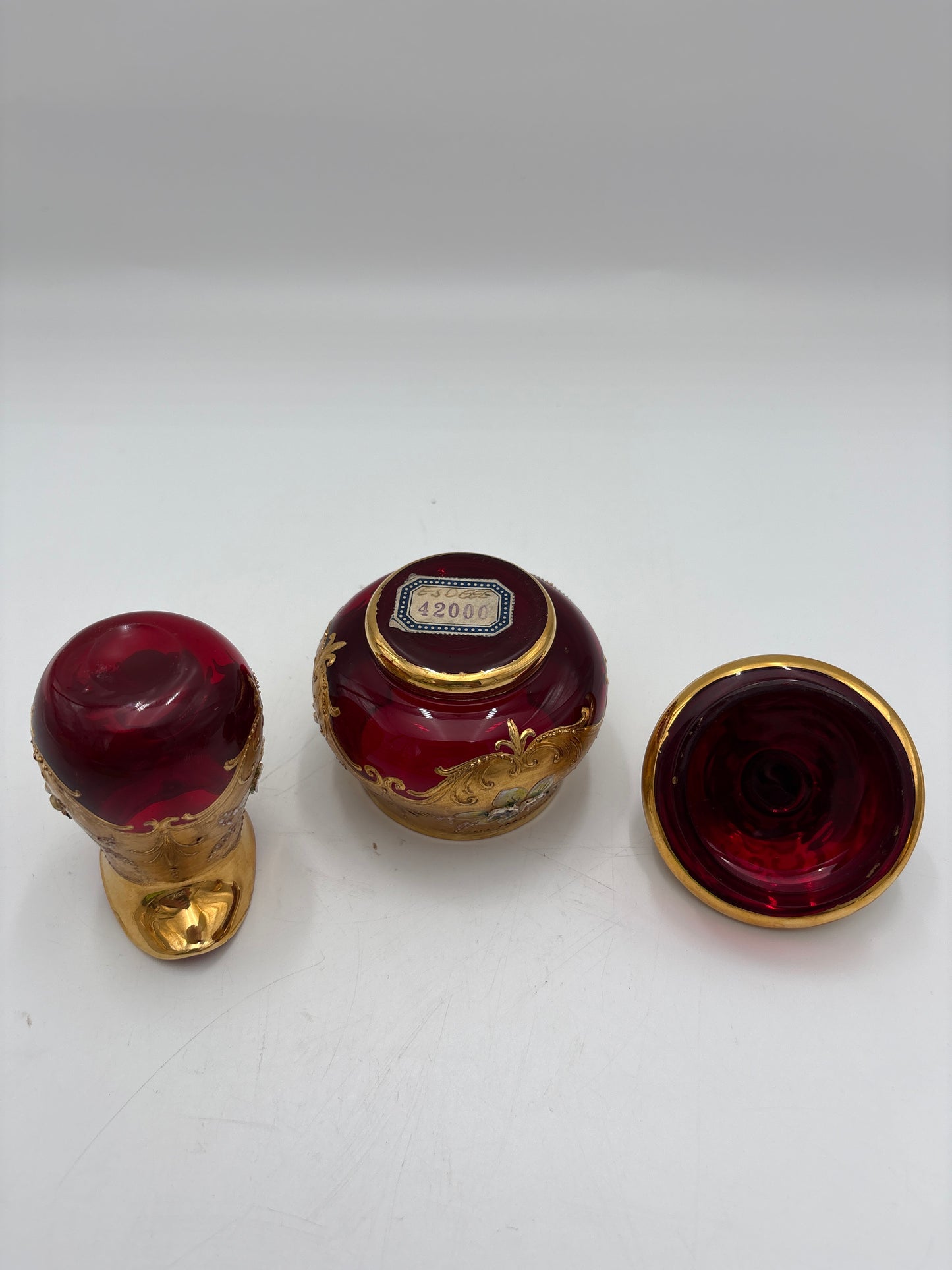 Vintage Bohemia krystal med Guld og Enamel, kaffesæt, Rød