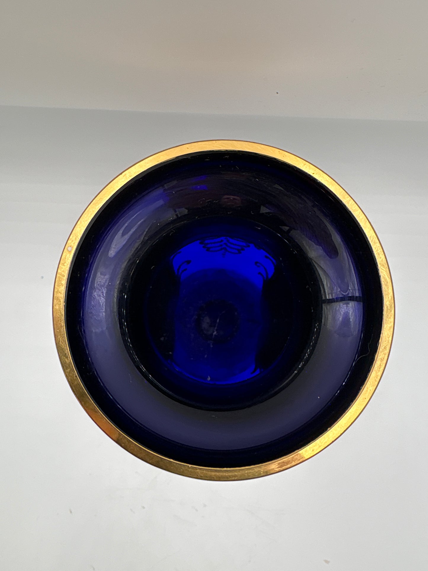 Vintage Bohemia krystal med Guld og Enamel-Vase på fod-Blå(1)-22cm