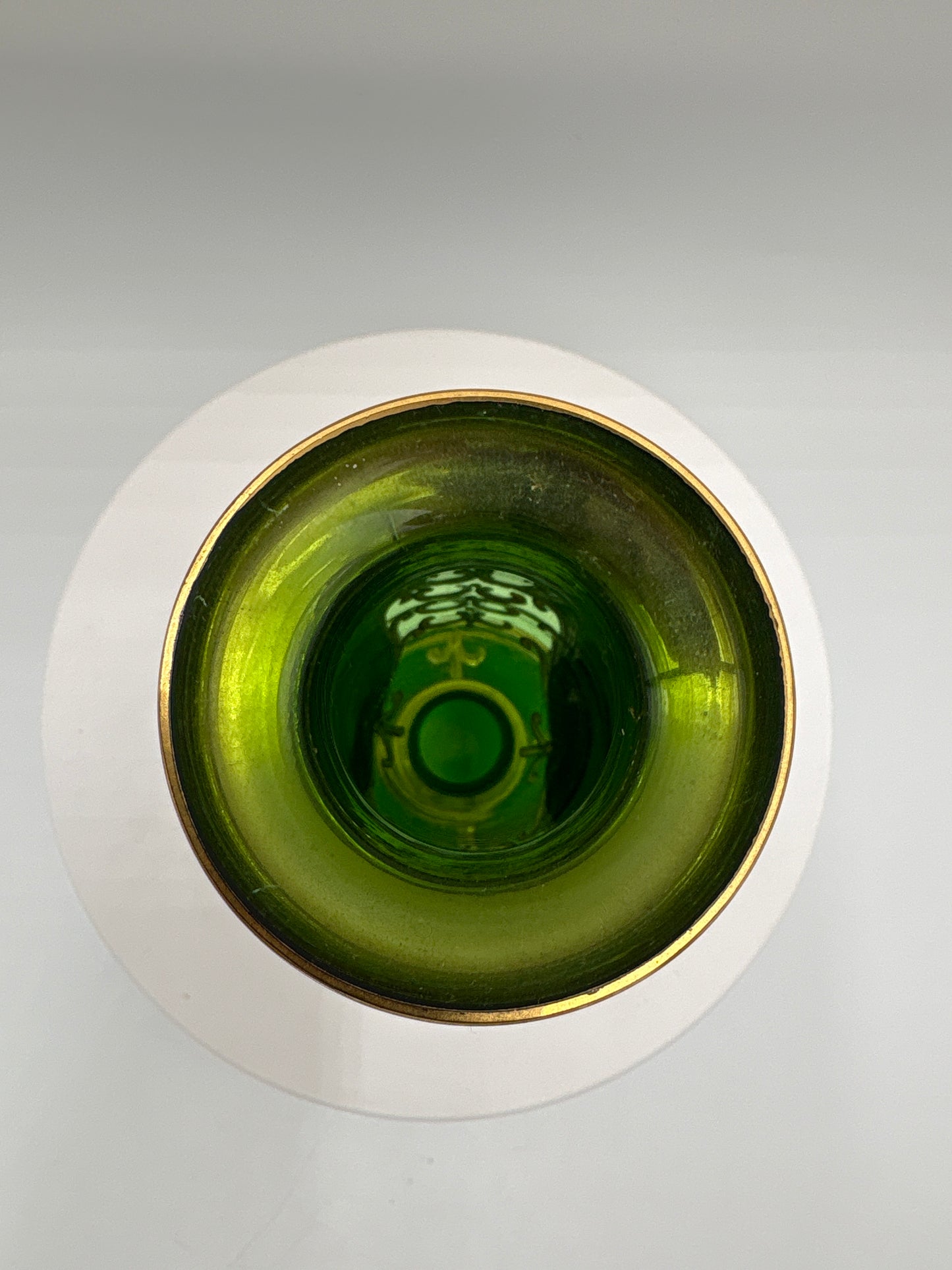 Vintage Bohemia krystal med Guld og Enamel-Vase på fod-Grøn-14cm