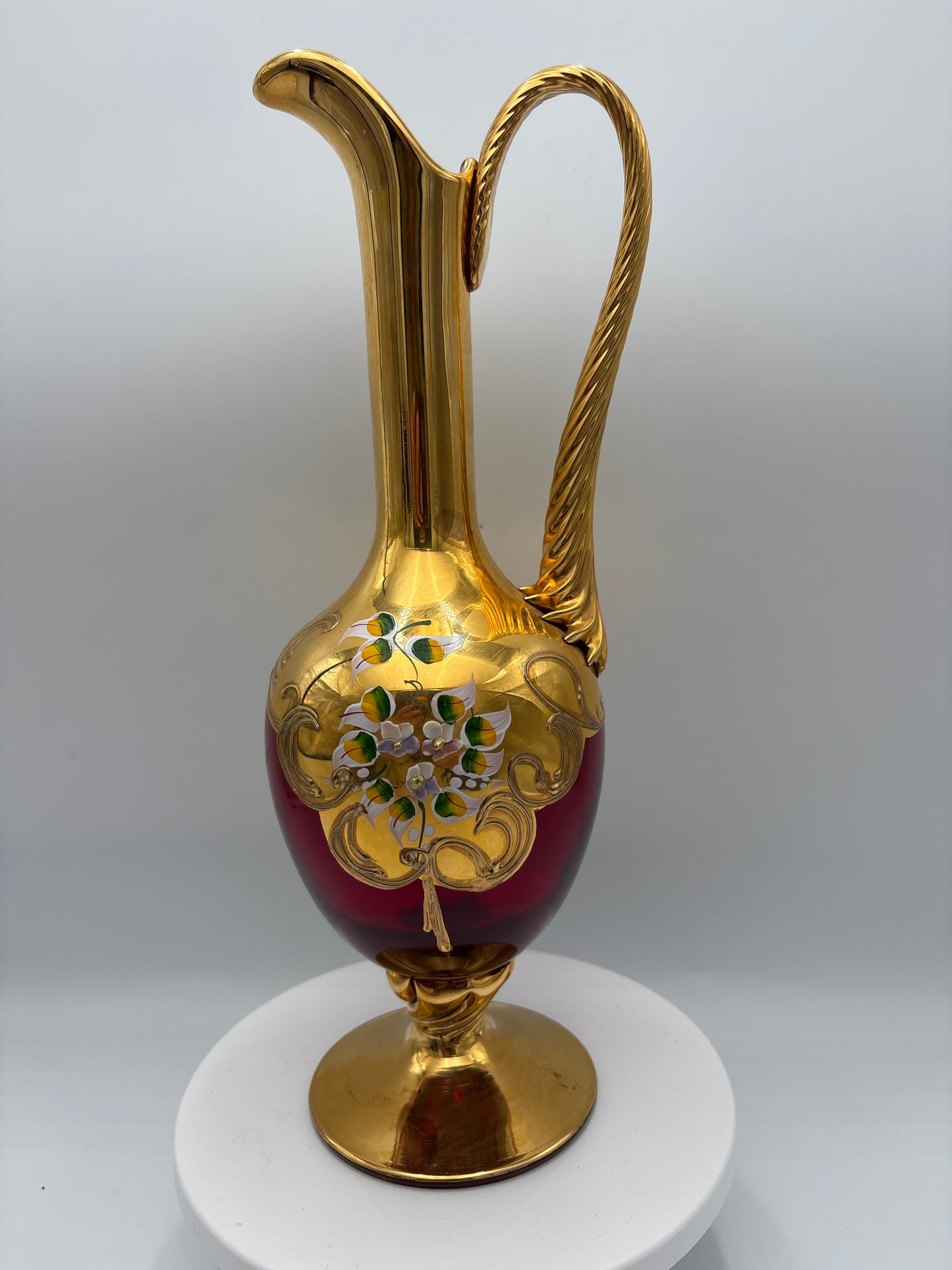 Vintage Bohemia krystal med Guld og Enamel, Kande, Rød(1), 31cm