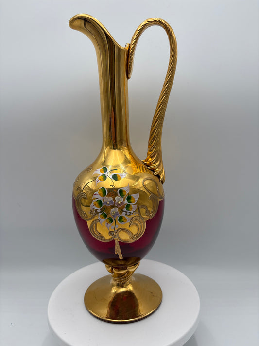 Vintage Bohemia krystal med Guld og Enamel, Kande, Rød(1), 31cm