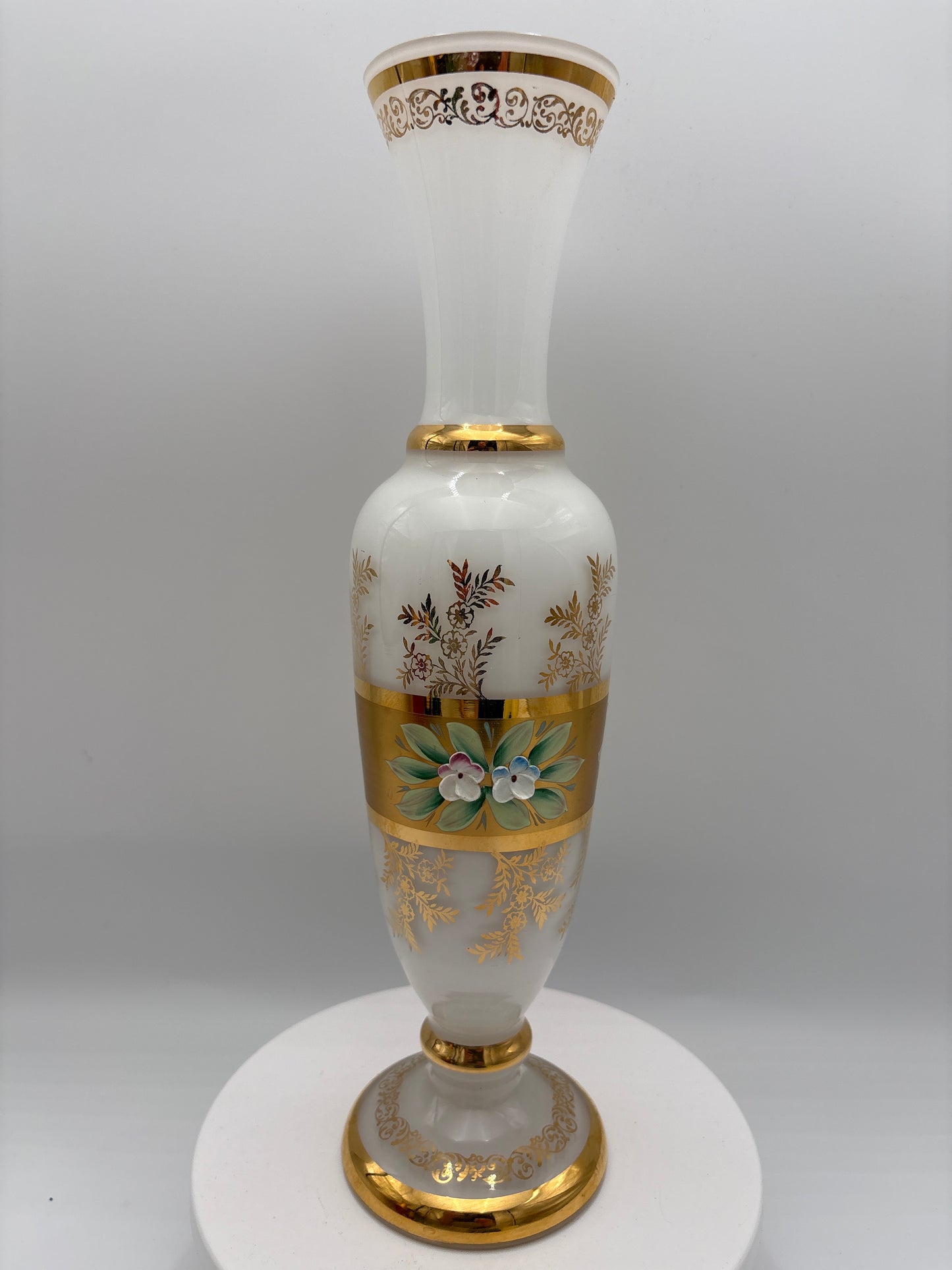 Vintage Bohemia krystal med Guld og Enamel, Vase, Hvid, 31cm