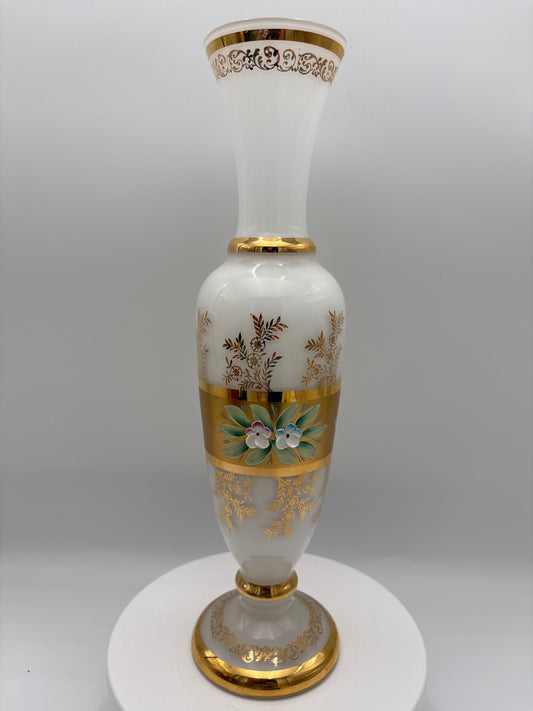 Vintage Bohemia krystal med Guld og Enamel, Vase, Hvid, 31cm