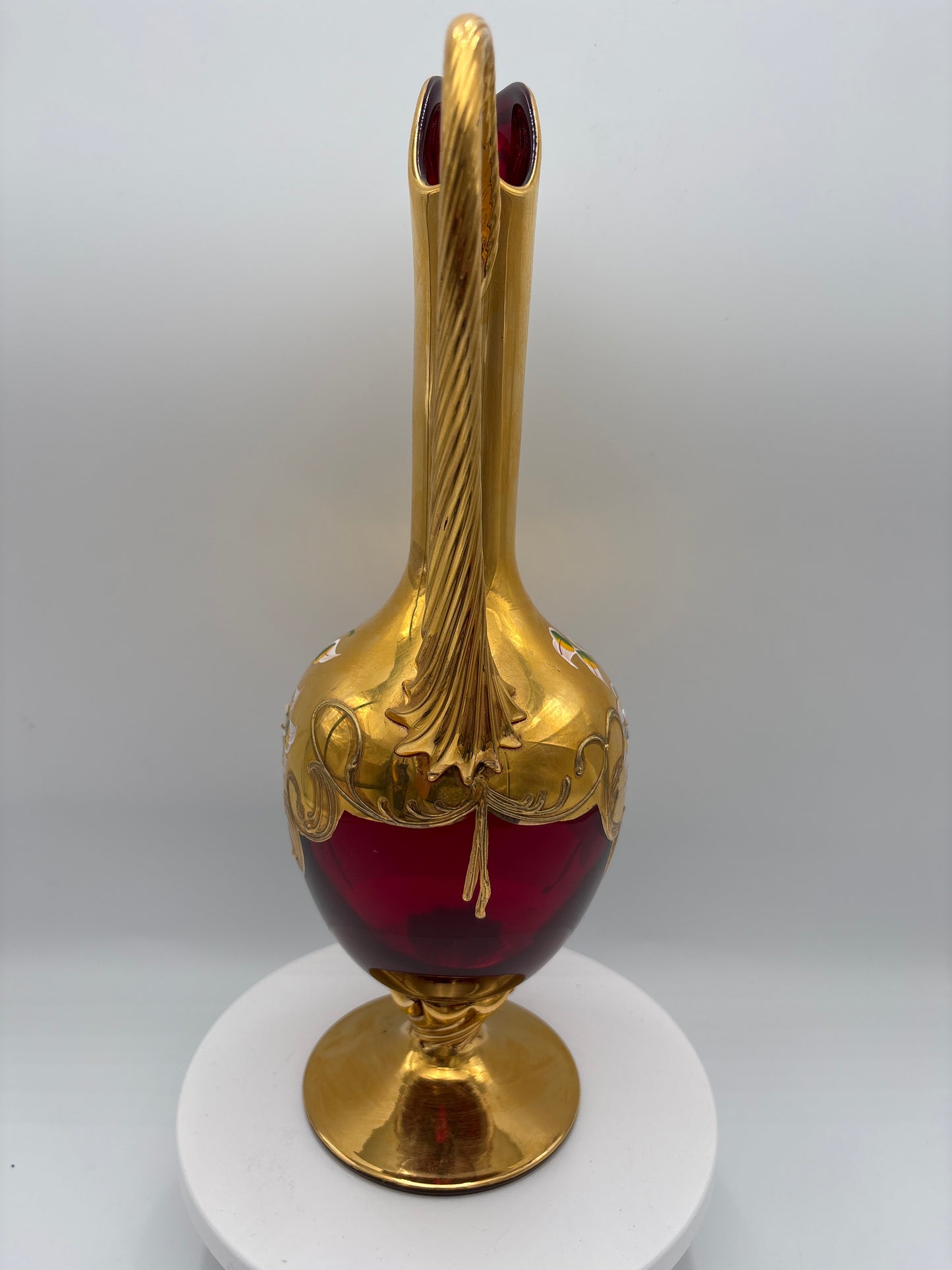 Vintage Bohemia krystal med Guld og Enamel, Kande, Rød(1), 31cm