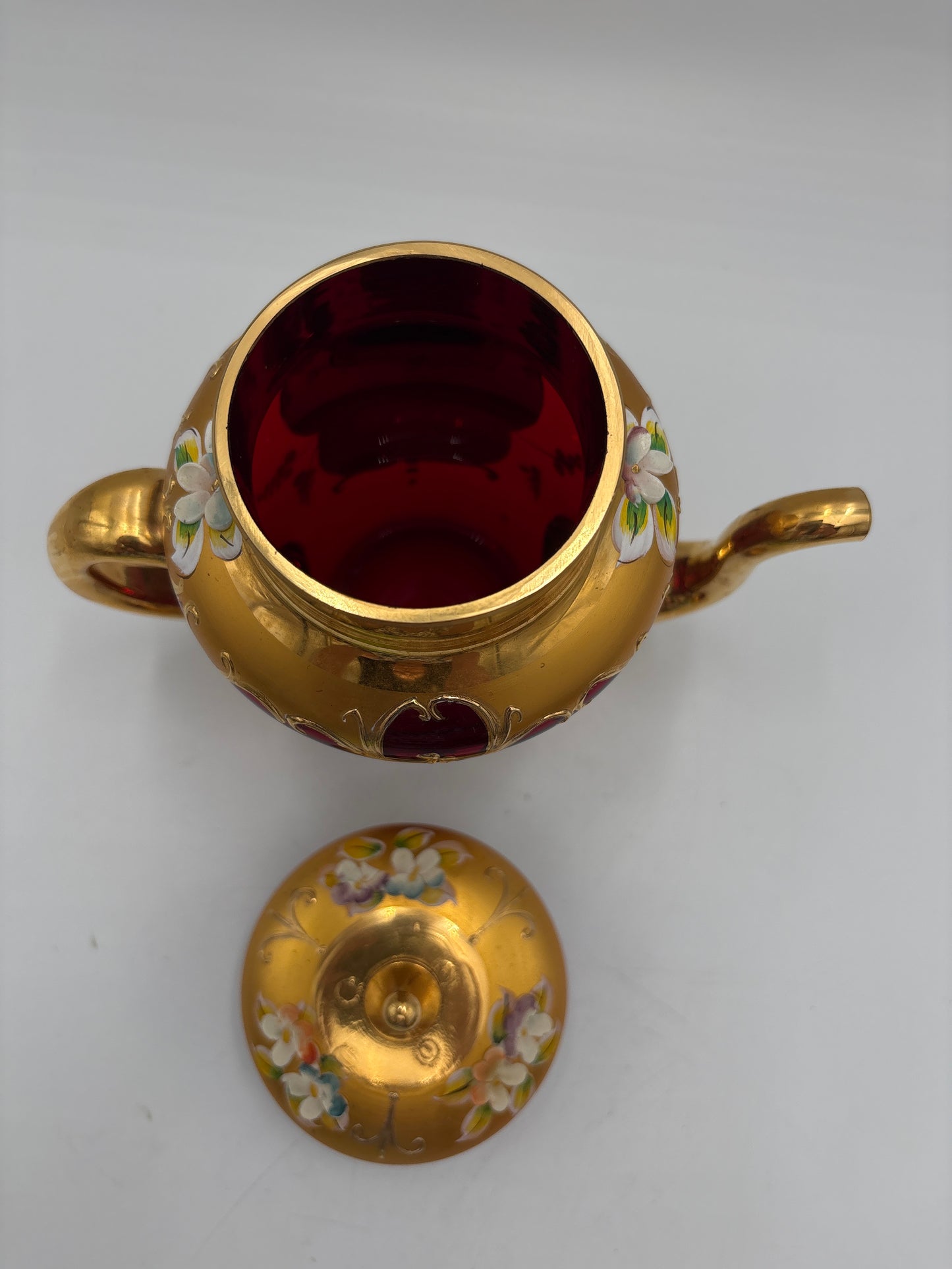 Vintage Bohemia krystal med Guld og Enamel, Kaffesæt, Rød