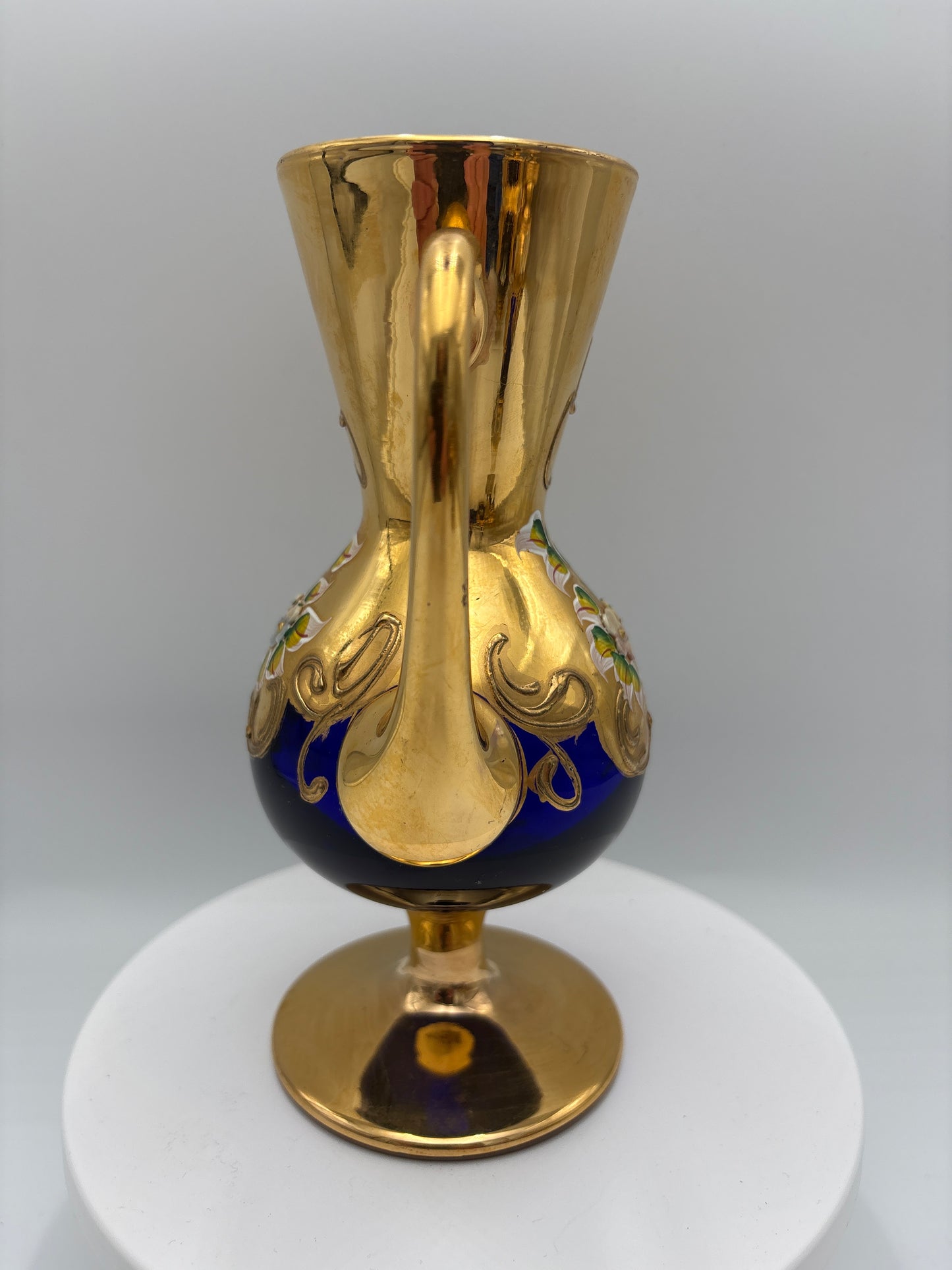 Vintage Bohemia krystal med Guld og Enamel, Kande, Blå(2), 19cm