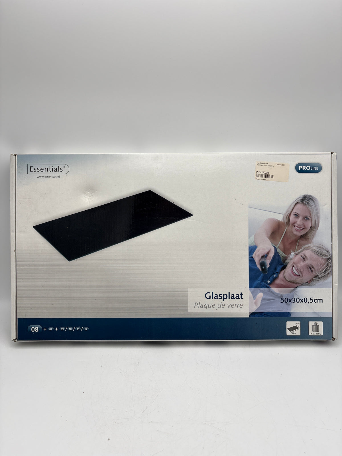 Pro-line Essentials Sort glas- plade eller hylde 50x30x0,5cm