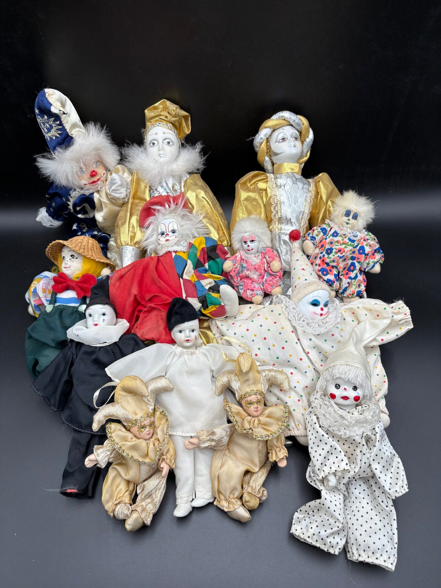 Vintage dukker(K)-Porcelæns klovne-12 stk.