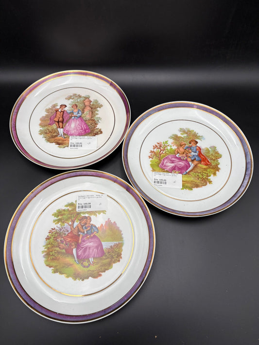 Franske vintage tallerkner-Fragonard-3 stk.