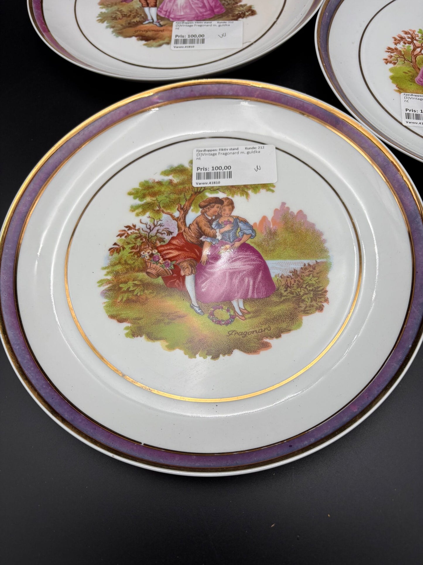 Franske vintage tallerkner-Fragonard-3 stk.