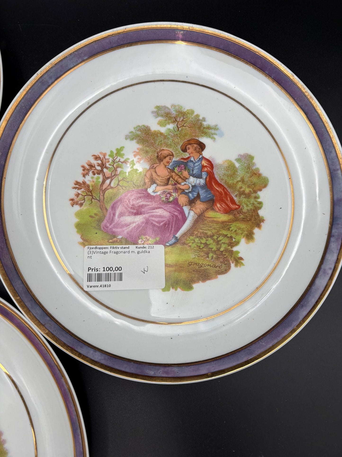 Franske vintage tallerkner-Fragonard-3 stk.