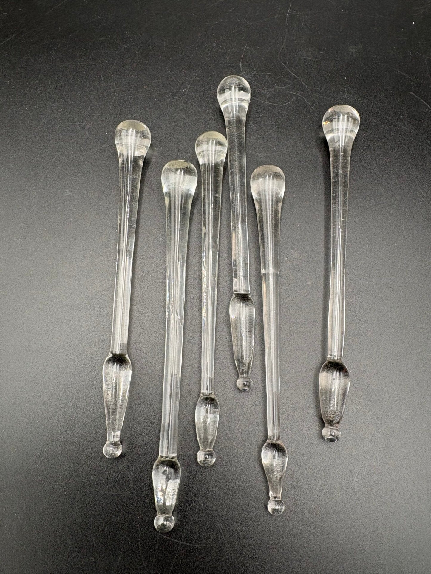 Antikke glas rørepinde med æske-6 stk.