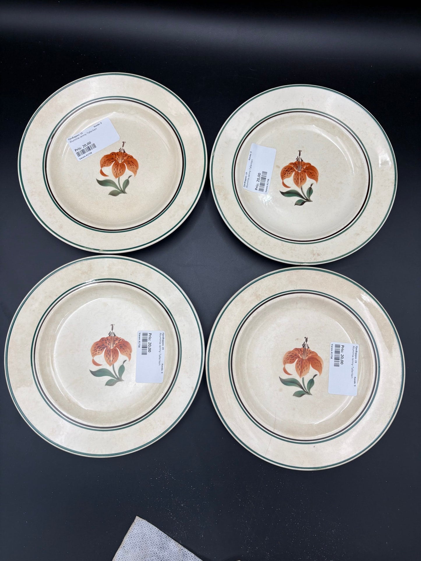 Aluminia fajance Jenny Flad tallerken ø21,5cm 4 stk